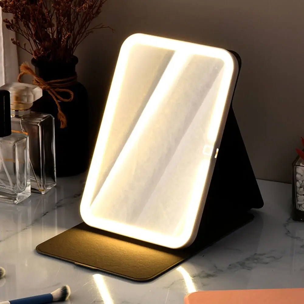 Specchio per trucco pieghevole pieghevole Touch Screen Specchio per trucco da viaggio portatile Luci a LED ricaricabili USB Specchio per trucco da tavolo