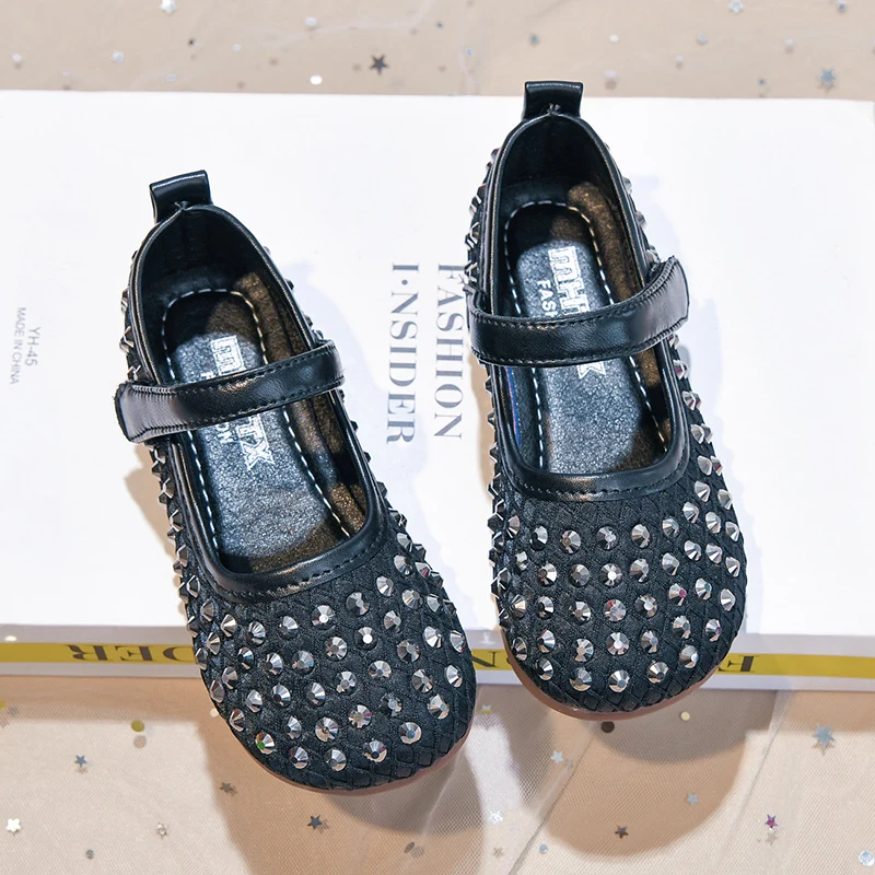 Little Girls Shiny Sequin Decorated Casual Princess Leather Shoes Spring and Summer New Children's Fashion Non-slip Ballet Flats