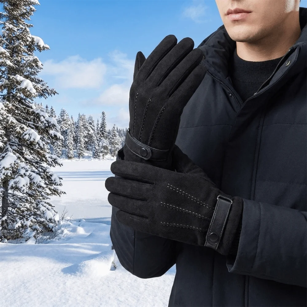 Simple Solid Color Suede Gloves Windproof Thicken Winter Warm Gloves Touchscreen Korean Style Men Mittens Student