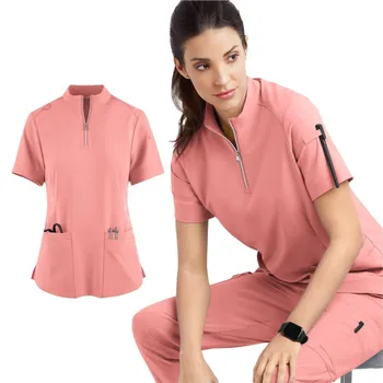 Uniformes médicaux unisexes pour infirmière à col en v, ensemble de destructions pour femmes, vêtements de travail pour médecin d'hôpital, uniforme de travail pour chirurgie dentaire orale, manches courtes