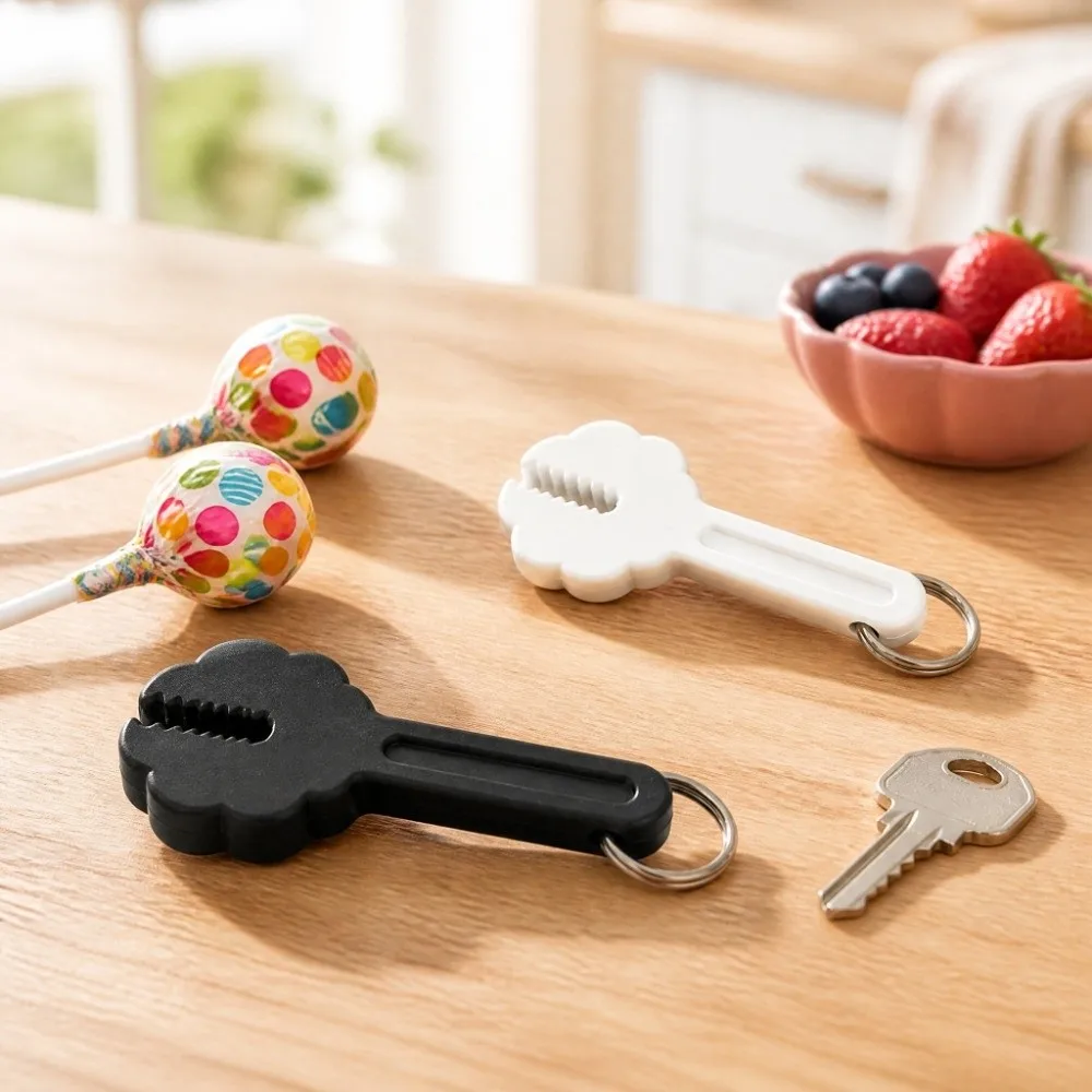 2Pcs Plastic Lollipop Opener with Keychain Labor Saving Integrated Candy Wrapper Remover 3D Printing Scratch Resistant