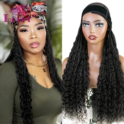 Peluca de banda con trenzas bohemias para mujeres negras, extensiones de cabello trenzado con extremos rizados de cabello humano para sombrero, agarra y Go
