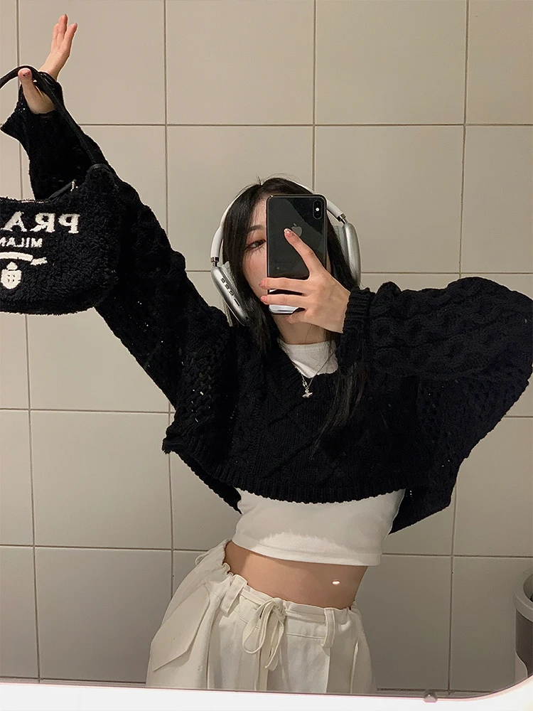 New O-neck Short Knitted Sweaters For Women Autumn Fashion Long Sleeve Sexy Streetwear Outerwear Female Crop Sweater