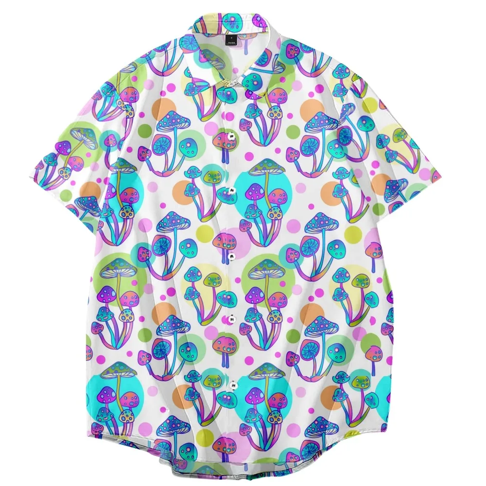 2022 Mushroom Print Loose Thin Shirt Hawaiian Beach Style Short Sleeve All-match Beach Couple Shirt 2022