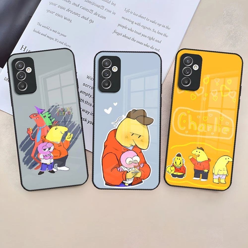 Cartoon S-Smiling Friends Phone Case for Samsung Galaxy S24 S23 S22 S21 S20 A24 A34 A54 A53 Note20 M54 Fe Ultra Plus Glass