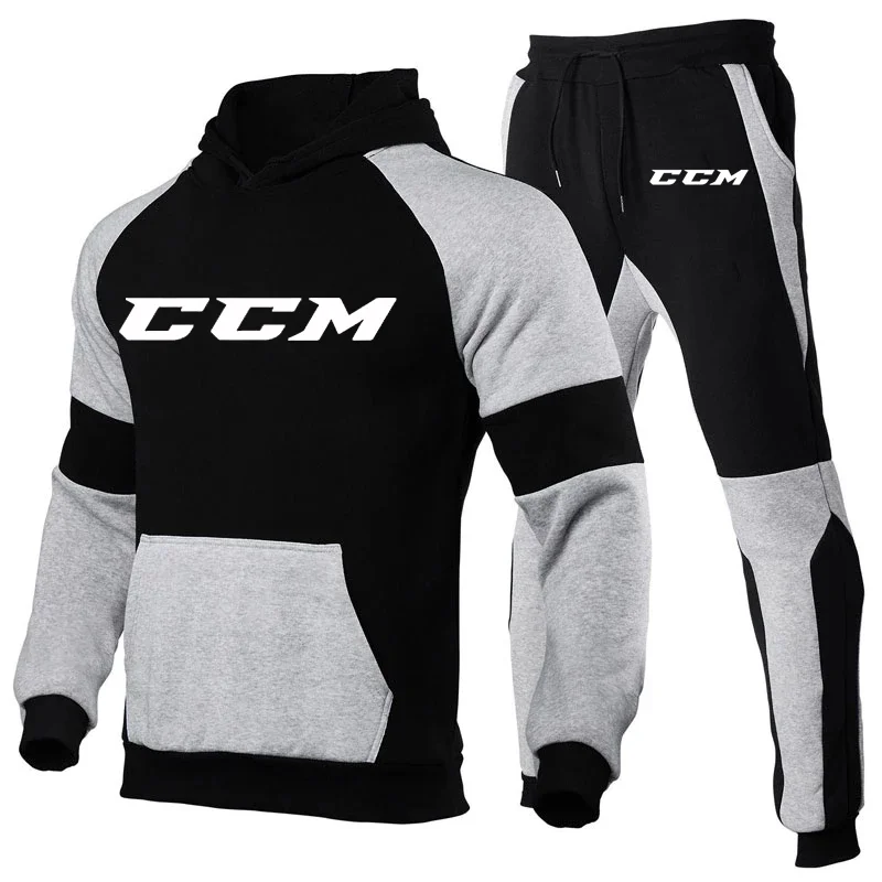 Men CCM Tracksuit Casual 2 Pieces Sets Sweatshirt Hooded+Sweatpants CCM Print Sportswear Mens Clothes Jogger Sport Suit