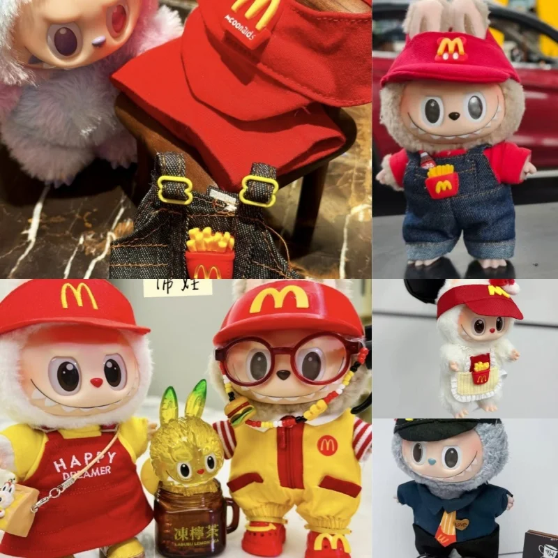 Per 15 17 centimetri Labubu Bambole Outfit Accessori Regalo Patatine Fritte Bretelle Grembiule e M Cappello Strumenti di Riparazione Stoviglie Gussy Abbigliamento