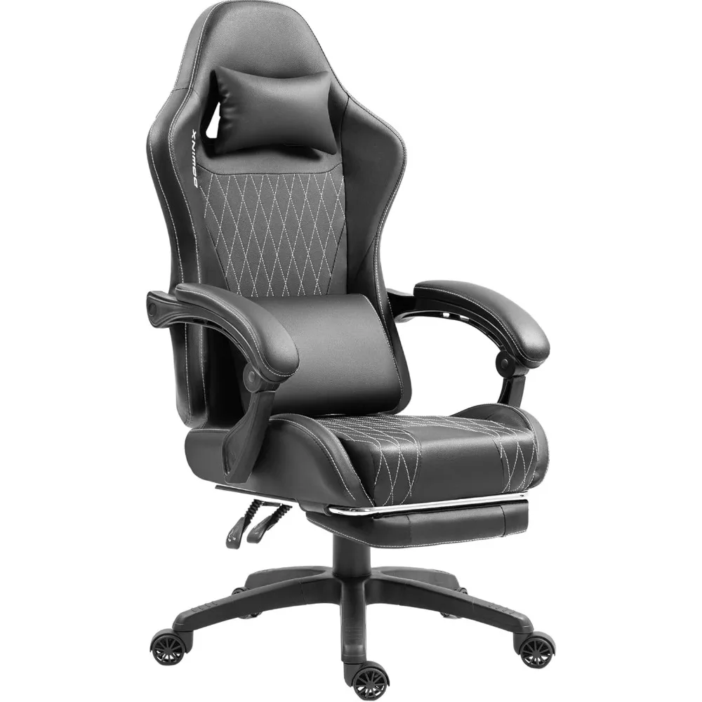 Gaming Chair with Pocket Spring Cushion, Headrest, Footrest 290LBS, Ergonomic Leather Massage Computer Chair