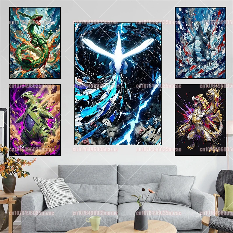 Cartoon Pokemon HD Art Poster Kyogre Charizard Rayquaza Home Decoration Goods Mural Children's Festival Birthday Surprise Gift