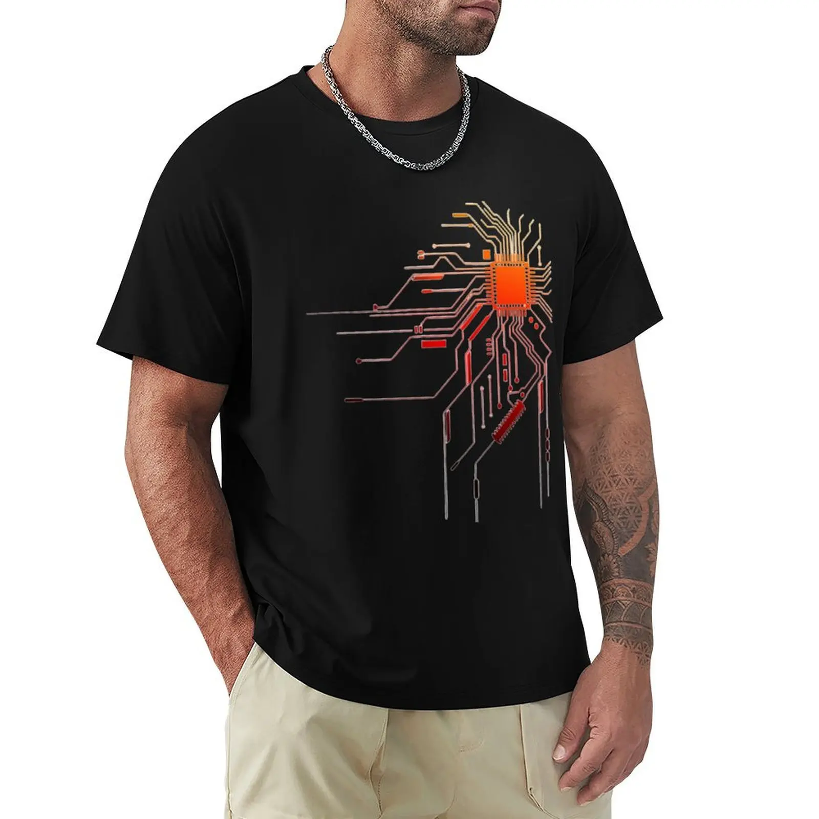 Computer CPU Core Heart T-Shirt Plus Size Outdoor Casual Top