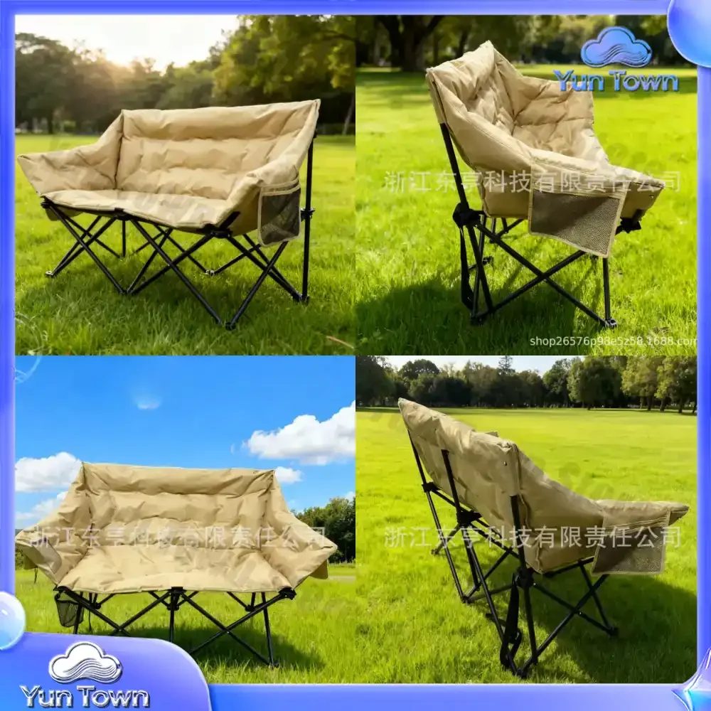 Doppelter Klappstuhl aus Baumwolle für den Außenbereich, Camping, Picknick, Freizeitstuhl, mit Baumwolle gefüllter, tragbarer Strandstuhl mit Armlehne, Mondstuhl