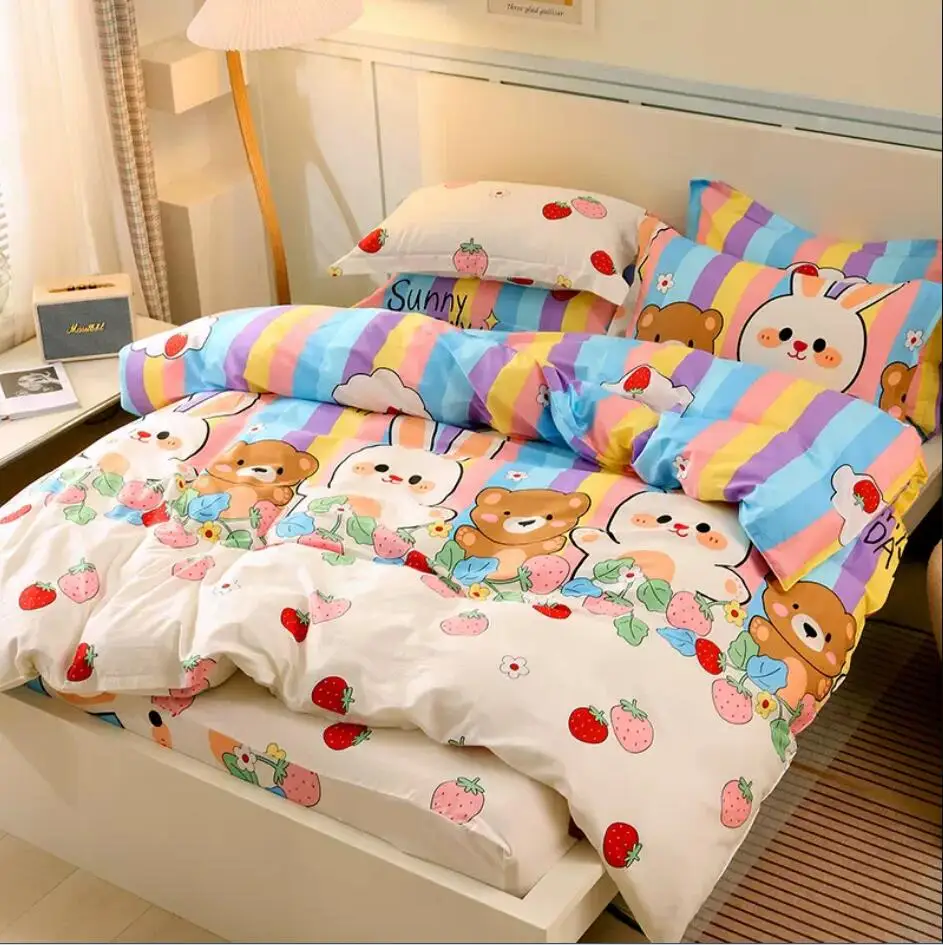 Duvet Cover and 2pc Pillowcases for Kids, 100% Cotton, Single, Twin, Double, Queen, King, Full Size Cartoon Comforter Cover B88F