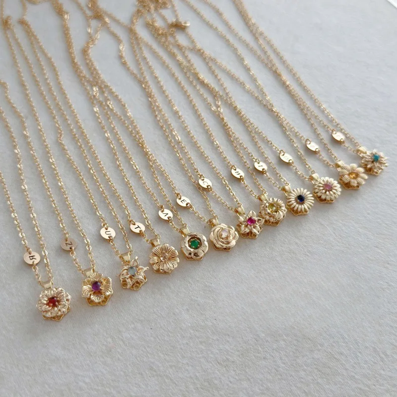 

Minimally designed December birthday flower rotatable lucky necklace with gold plating for women