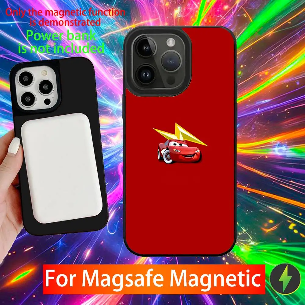 حافظة هاتف لطيفة على شكل سيارة كرتونية حمراء 95 لهواتف iPhone 16,15,14,13,12,11,Pro,Max,Plus,Mini,SE شحن لاسلكي مغناطيسي جديد Magsafe