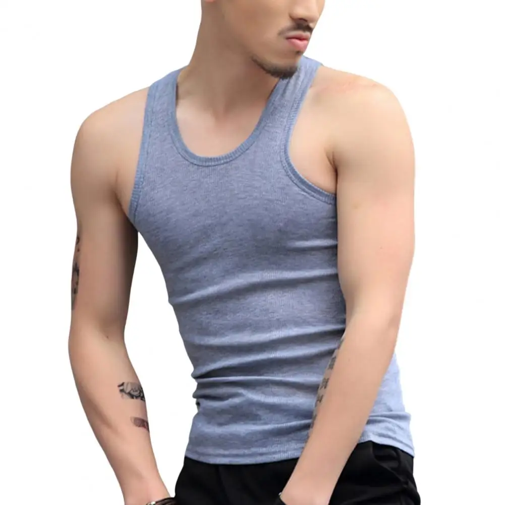 Tanque sem mangas dos homens Tops cor sólida Slim Fit Fitness Gym T-Shirt Workout Undershirt Bodybuilding Running Vest