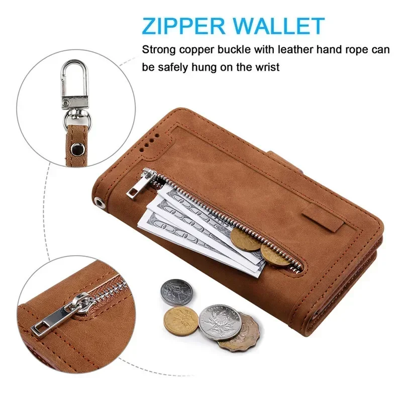 Etui Portfel Skórzane z Zamkiem na 9 Kart Huawei P20 P30 P40 Pro Honor 400 Pro 200 Lite X9C X8C X9B X8B X6B Magic 7 6 Lite — zdjęcie produktu 3