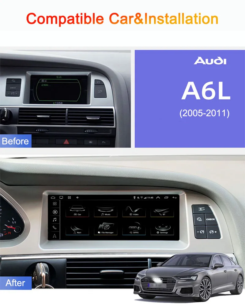 Bonroad Wireless CarPlay Android Car Multimedia Player For Audi A6 C6 4F 2005-2012 MMI 2G 3G Bluetooth GPS Radio Stereo Screen