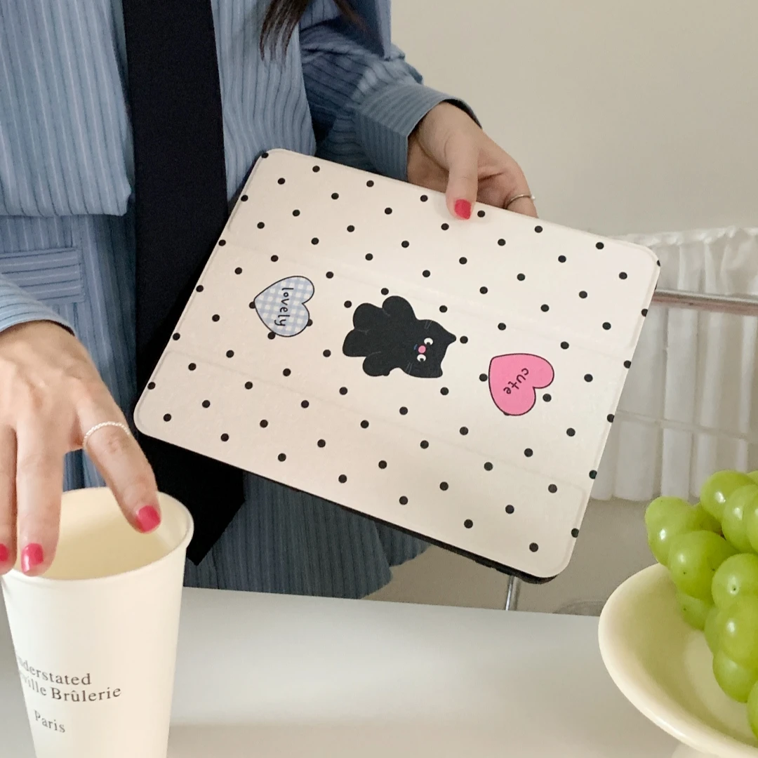 Cartoon Cat Makeup Mirror Case for iPad Pro 11 10.2 8 9th Air3 pro10.5 Air 5 4 Generation 10.9 10th with Pencil Slot Stand Case