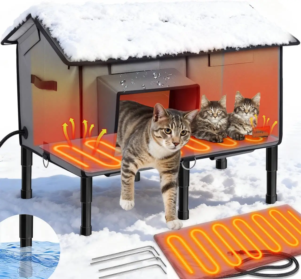 

Upgraded Weatherproof Heated Cat House with Cozy Cushion, Safe Escape Door & Insulation for Outdoor Cats