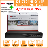 Hikvision 4K PoE NVR 4CH DS-7604NI-Q1/4P 8CH DS-7608NI-Q1/8P 8MP Two-Way Audio For CCTV Security Camera Network Video Recorder