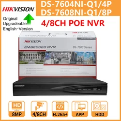 Hikvision 4K PoE NVR 4CH DS-7604NI-Q1/4P 8CH DS-7608NI-Q1/8P 8MP Two-Way Audio For CCTV Security Camera Network Video Recorder
