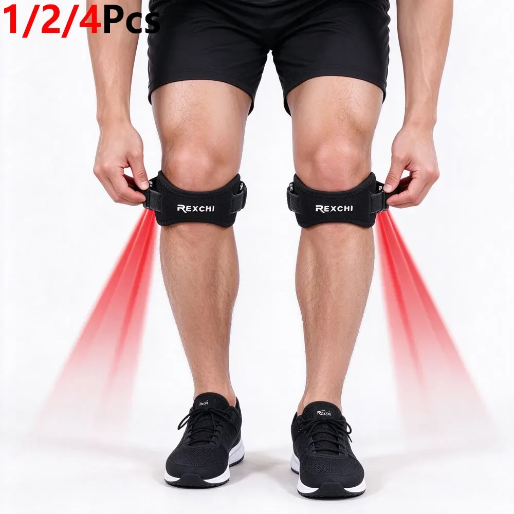 1/2/4Pcs Dual Adjustable Buckle Patella Support Strap, Shock Cushion Knee Band, Knee Pain Relief Protector for Men Women Running