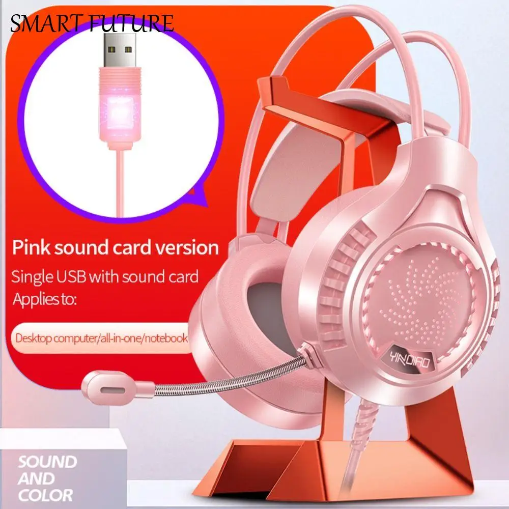 

Foldable Computer Wired Headphone with Microphone USB Charging Wired Gaming Earphones Large Ear Cups Stereo RGB Lighting Headset