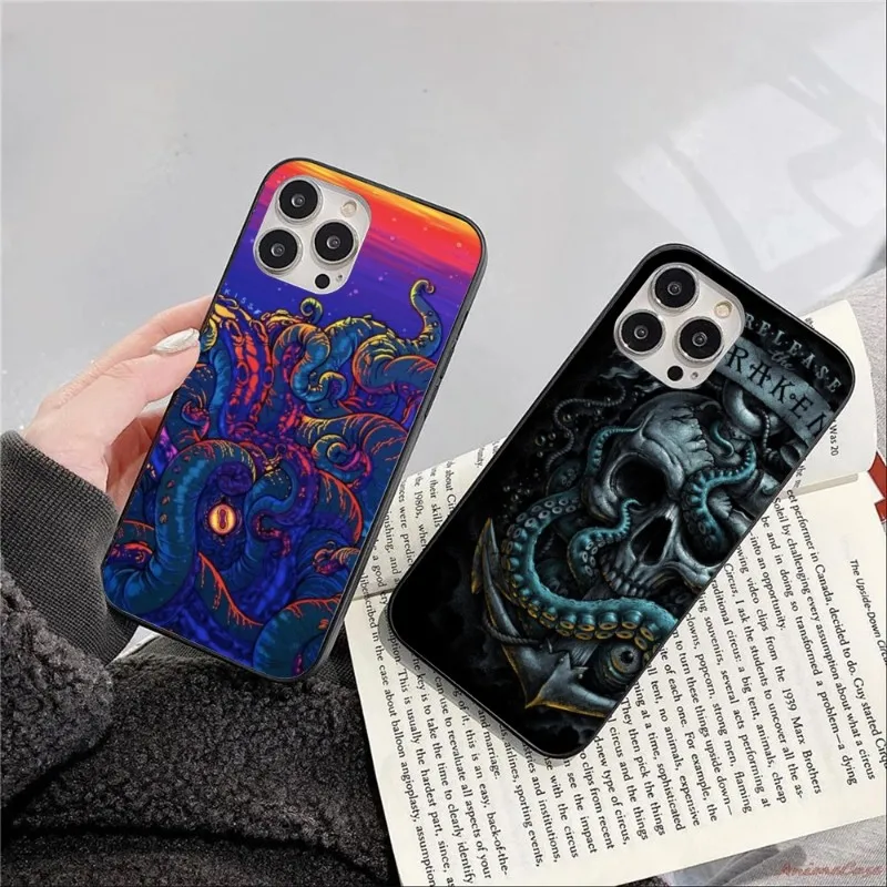 Norway Kraken Octopus Phone Case for iPhone 14 13 12 11 XS X 8 7 6 Plus Mini Pro Max SE 2022 Black Soft Phone Cover Funda