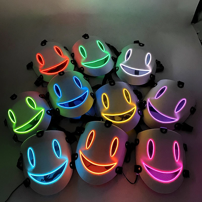 Halloween Luminous LED Smiling Face Mask High-Rise Invasion Mask For Adult Anime Cosplay Costume Prop
