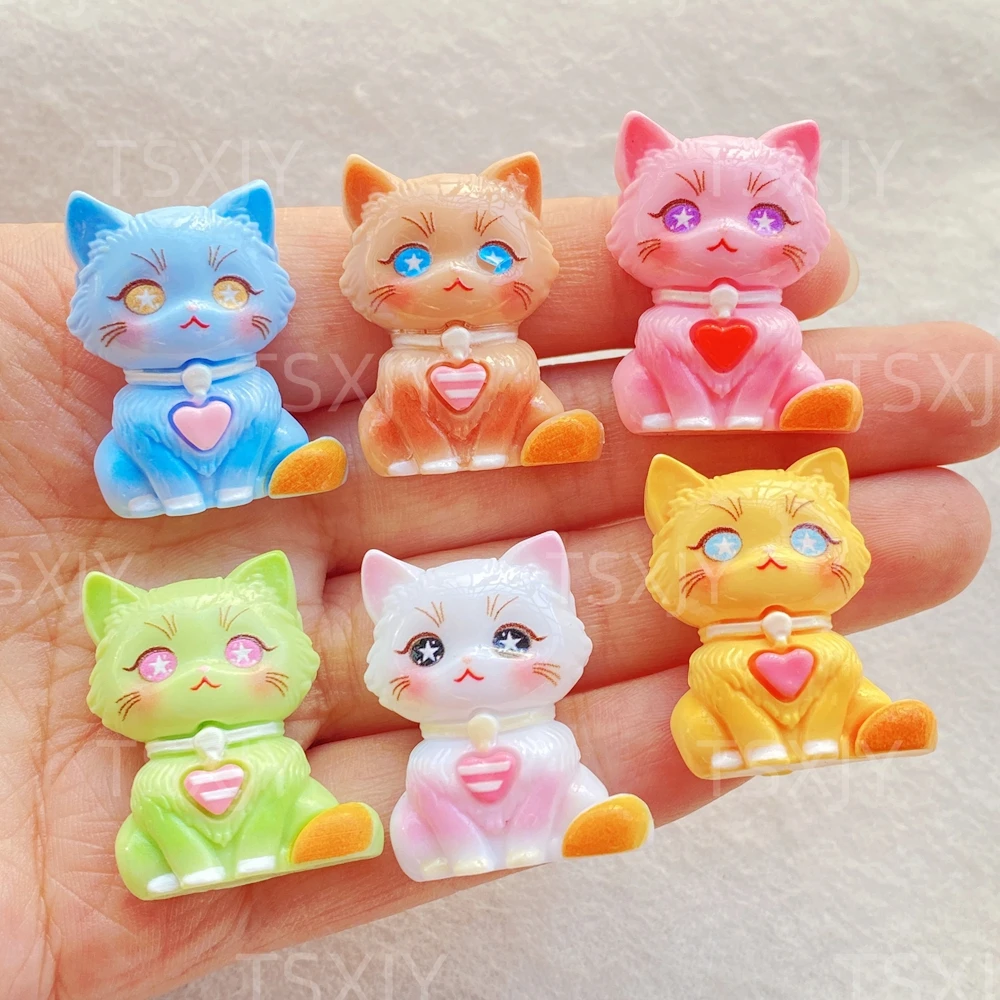 6 Stück neue bunte niedliche Cartoon-3D-Tierkätzchen-Cabochon-Steine mit flacher Rückseite für Scrapbooking, DIY-Dekoration, Figuren, Bastelzubehör