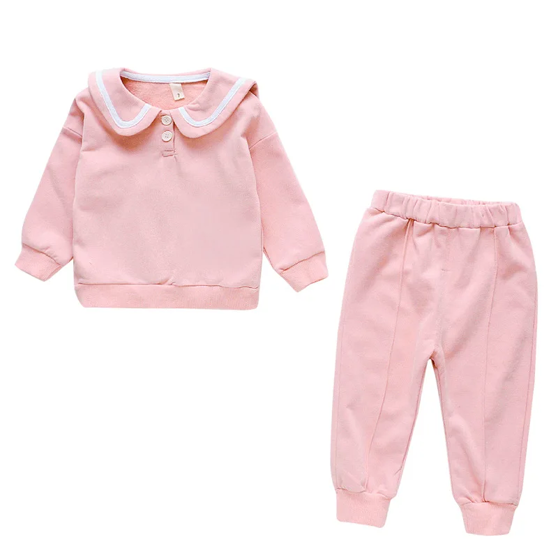 Autumn Kid Girl Clothes Solid Casual Two Piece Sweatshirt Pant 2Pc Suit Baby Sportwear Toddler Long Sleeve Tracksuit Outfit A498