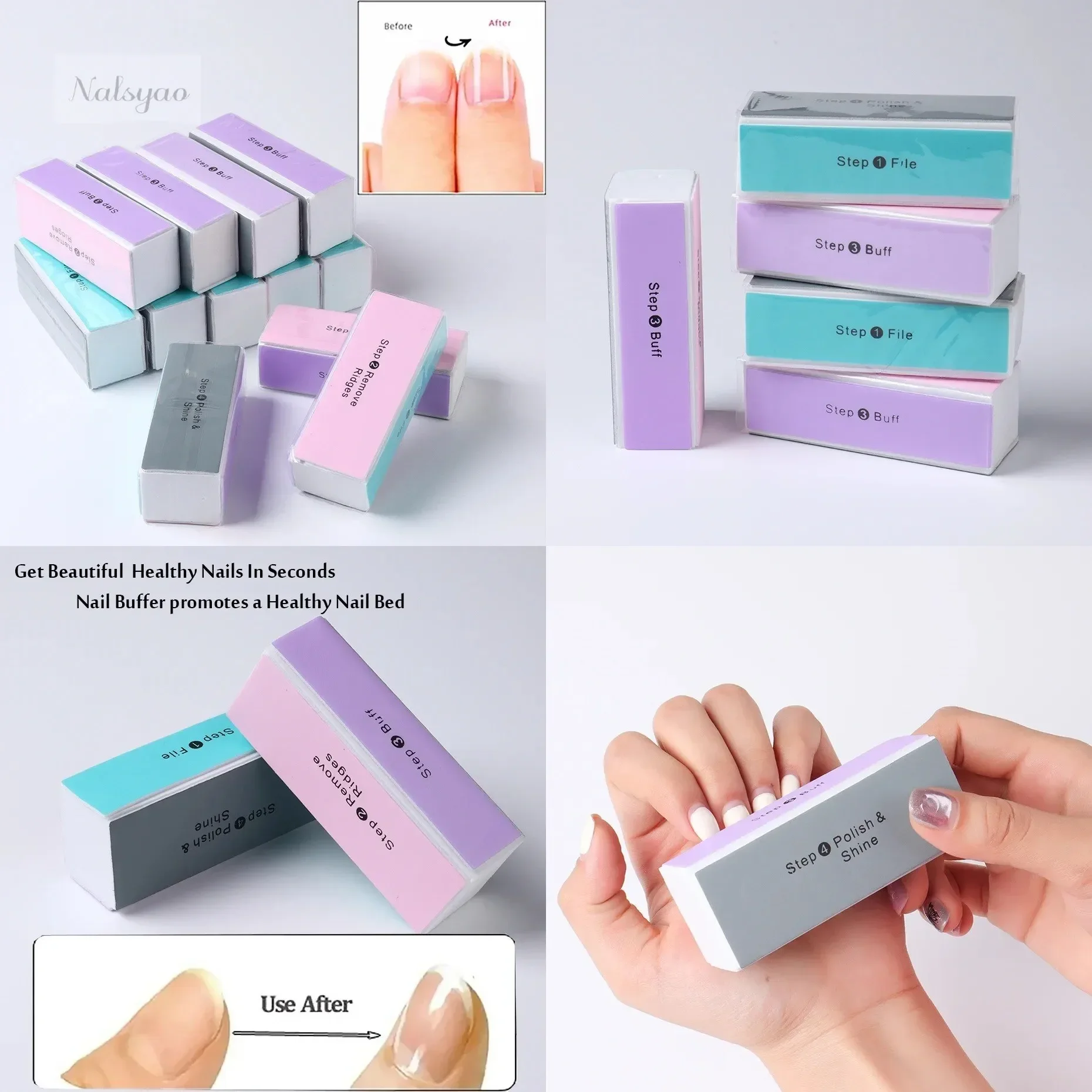 5 Pcs Nail Polisher Buffing File 4 Way Manicure Sanding Block Colorful Nail Art Tools Shine Buffer for Natural Nails