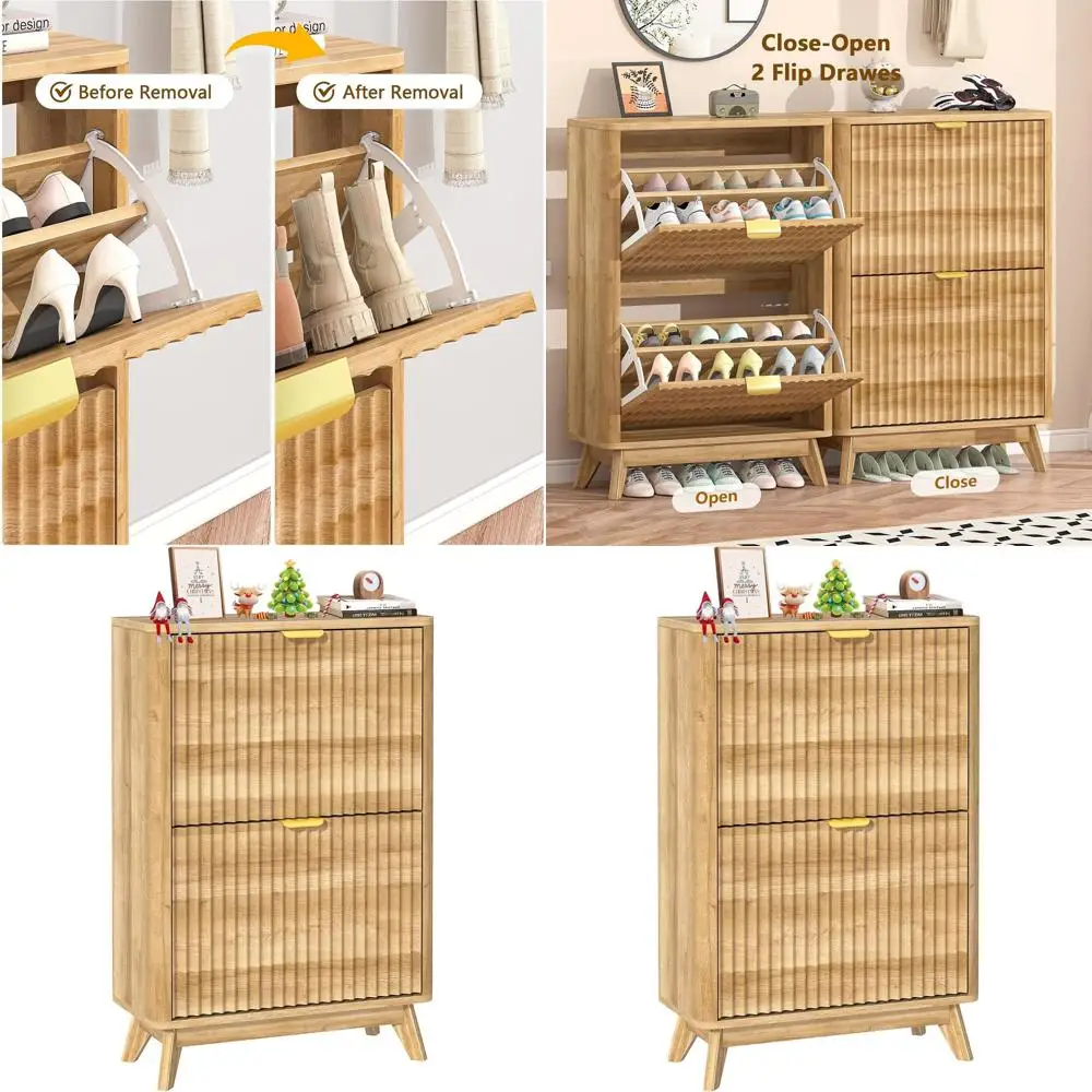 

23.6 Dual-Door Natural Wood Shoe Cabinet with Legs for Entryway and Hallway Storage