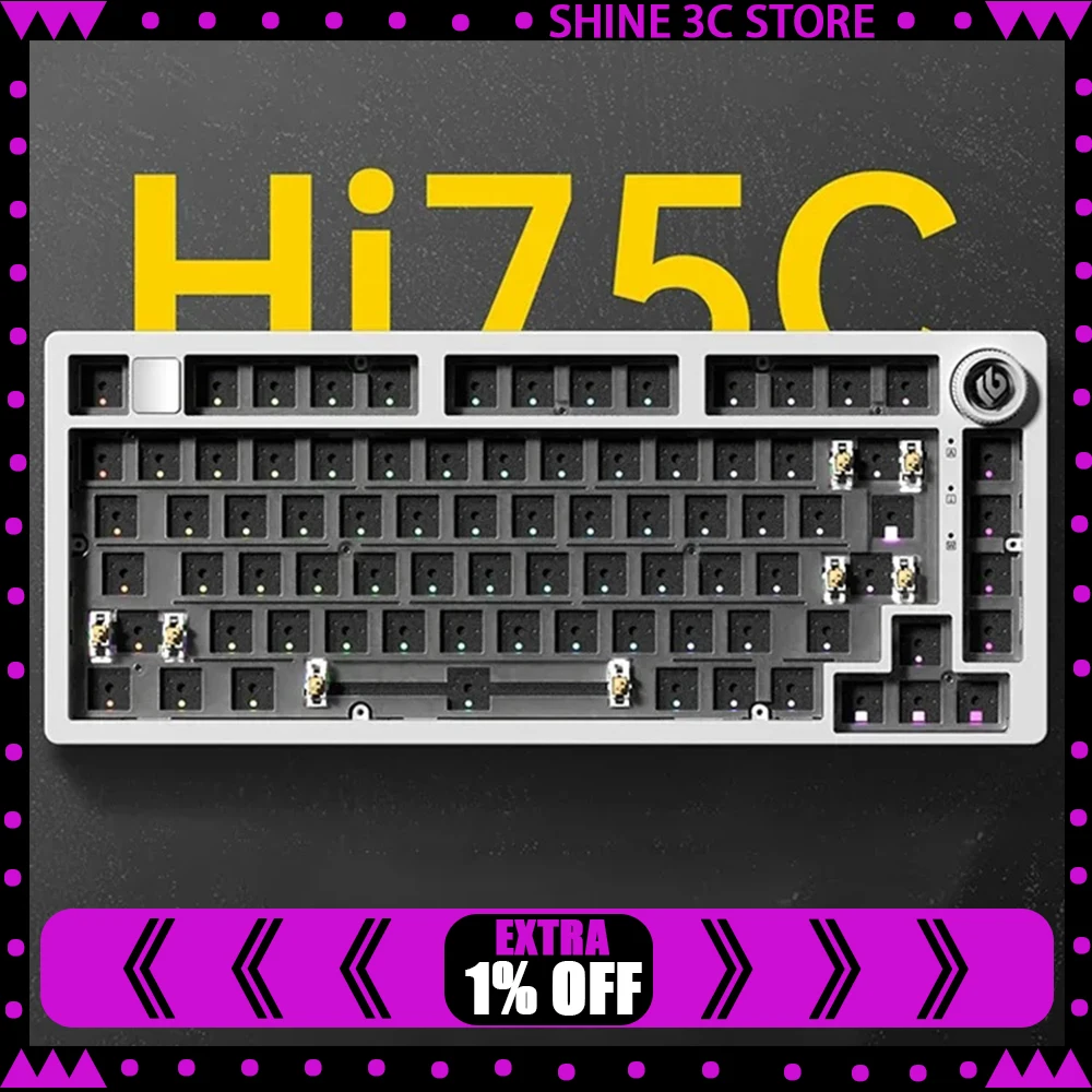 LEOBOG Hi75C Mechanical Keyboard 3Mode/Wired kit Hot Swap With Knob RGB Aluminium Alloy Gasket Hi75C Keyboard Kit PC Custom Gift