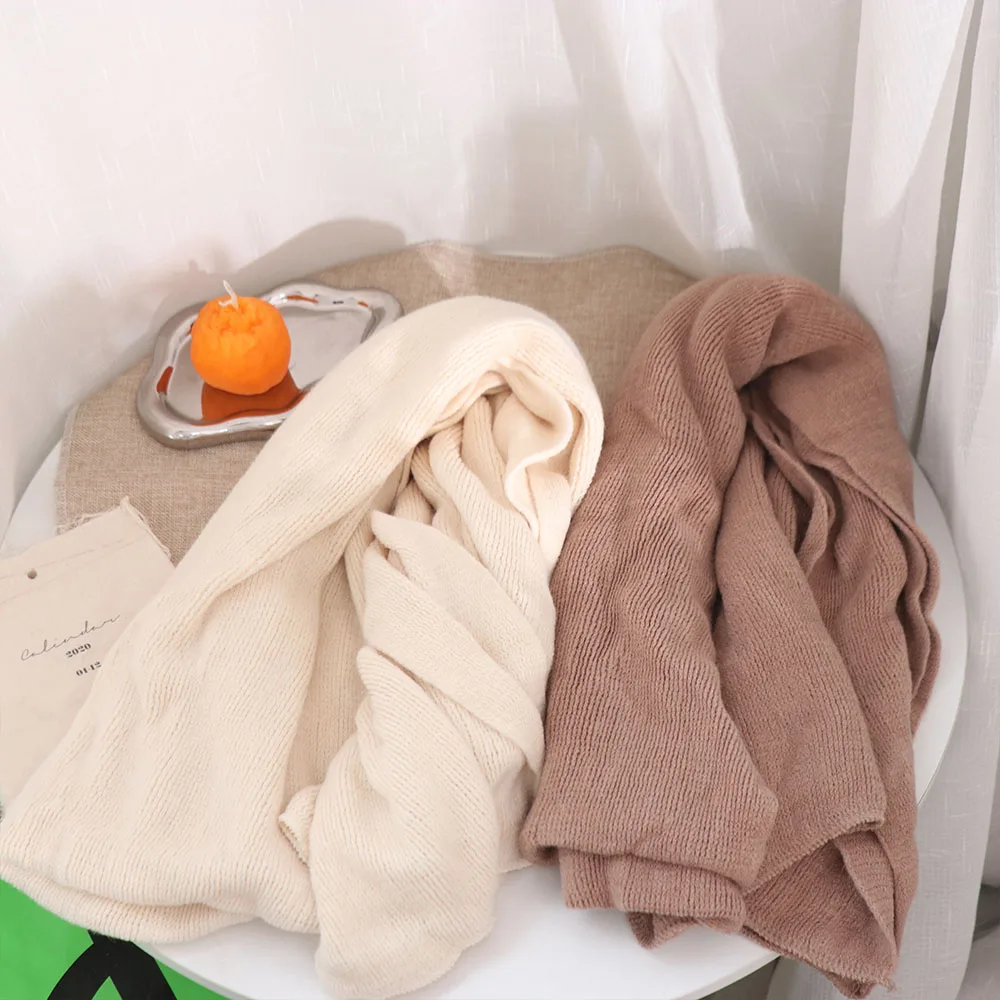 

Casual Solid Color Men Wool Scarf Simple Long Winter Cashmere Scarf Soft Knitted Coldproof Scarf Males