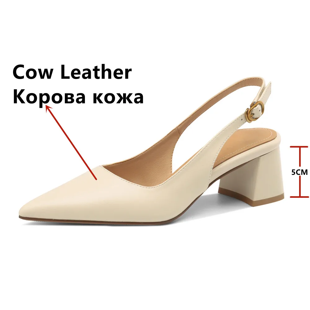 FEDONAS Pointed Toe Women Pumps Thick Heels Spring Summer Shoes Woman Slingback Pumps Genuine Leather Elegant Party Office Lady