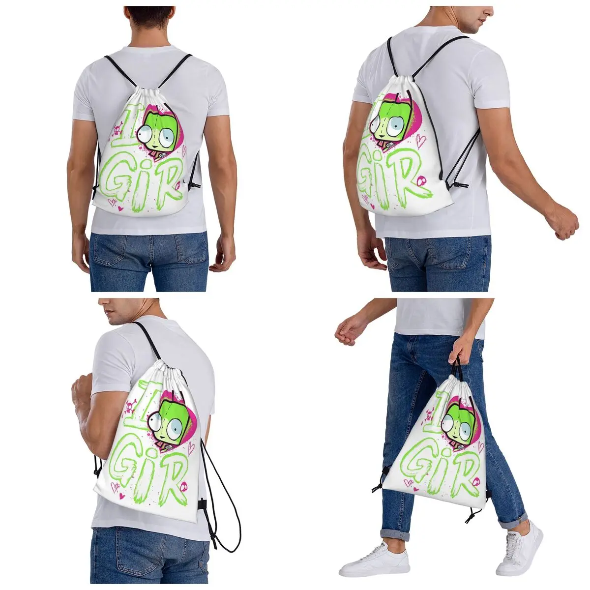Invader Zim Valentine's Day I Love GIR Backpacks Casual Drawstring Bags Sports Bag Book Bags for Travel Students