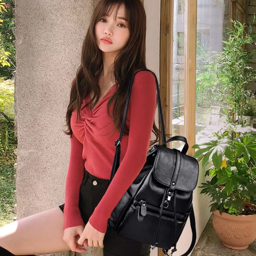 Modischer Weicher Damen-Rucksack Große Kapazität PU-Leder Schultertasche mit Reißverschluss Schulrucksack Reise-Aufbewahrungstasche – Detail 11