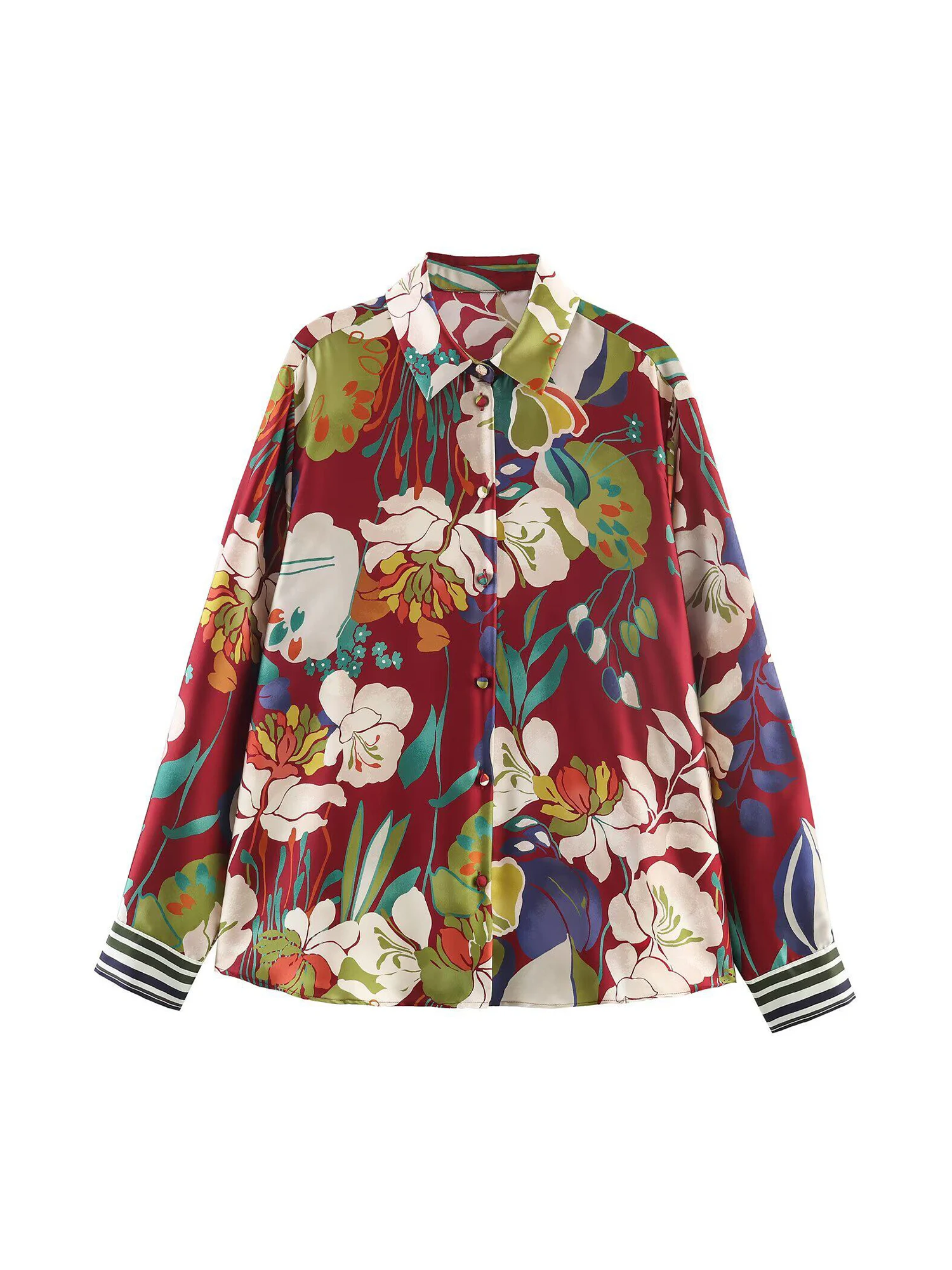 Women's Flower Print Blouses and Shirts Y2k Vintage 2000s Aesthetic Elegant Polo-Neck Long Sleeve Shirt For Women Clothes Spring