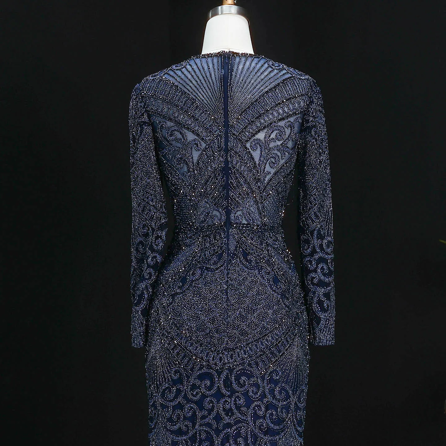 Sharon Said Dubai Übergröße Schwarzes Langarm-Paillettenkleid mit Perlen, Meerjungfrauen-Abendkleid, Saudi-Arabisches Damen-Ballkleid SS056 Maßanfertigung – Detail 17
