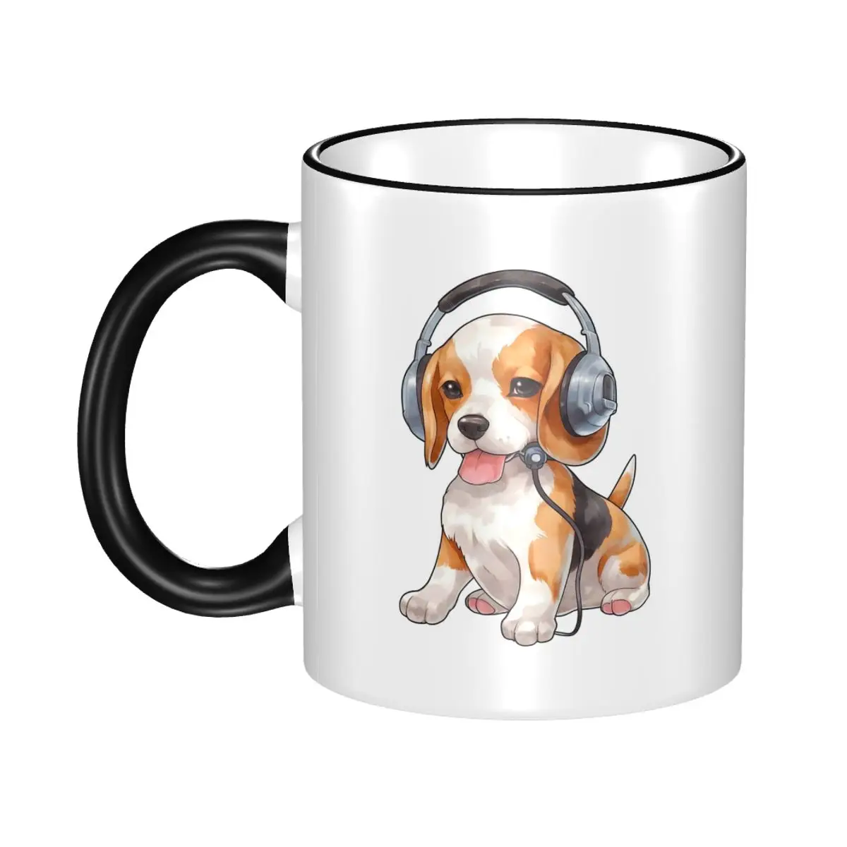 Cute Cartoon Beagle Puppy With Headphones Mug Funny Ceramic Coffee Cups Tea Mugs Milk Cup Drinkware Gift for Woman Man