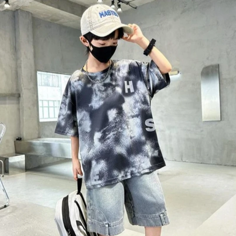 100% Cotton Boys Toddler Loose Fit Tie Dye Print Summer T-Shirt Oversized Breathable Casual Wear
