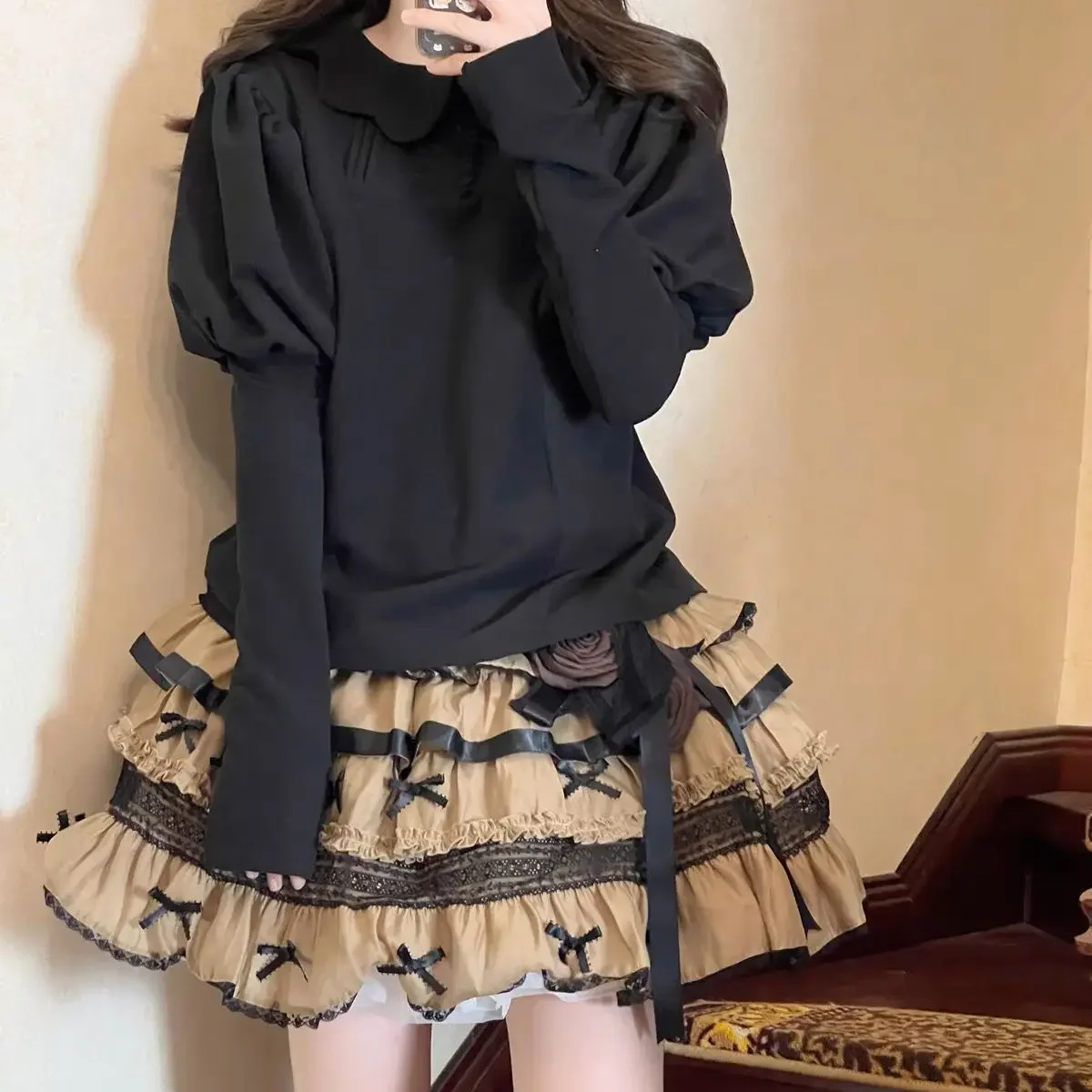 

Autumn / Winter New Japanese Sweetheart Bottoming Shirt Long Sleeved Lolita Undershirt Lace Doll Neck Versatile Women's Top