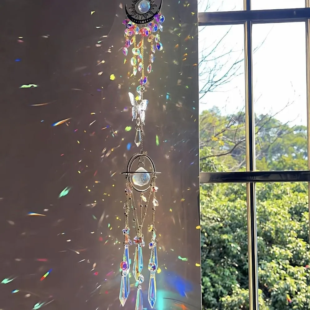 Handmade Hanging Ornaments DIY Material Kit Rainbow Prism Exquisite Sun Moon Pendant Durable Boho Crystal Sun Catcher