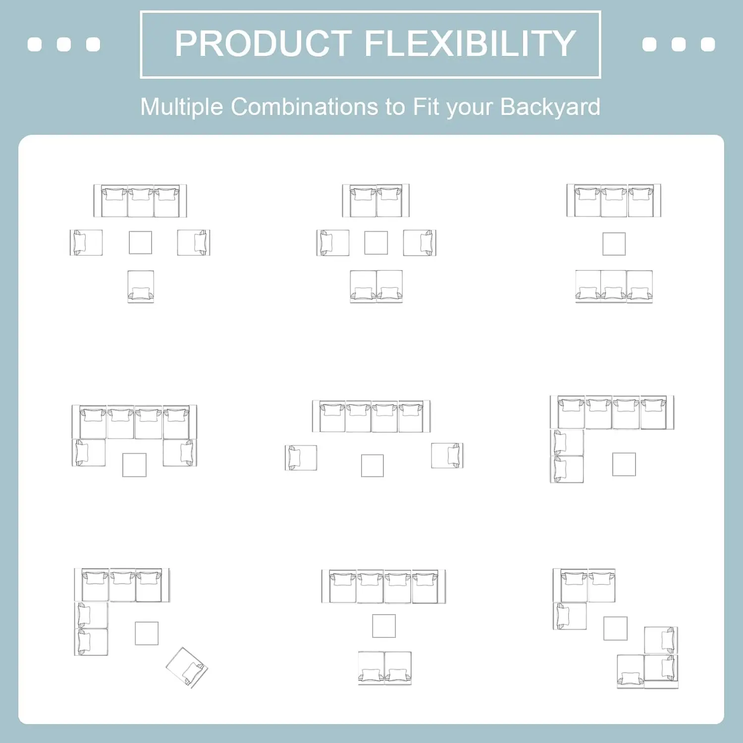 Conjunto de muebles de exterior para Patio, sofá Seccional de mimbre negro para todo tipo de clima, mesa de centro de vidrio moderno y cojín lavable, 7 piezas