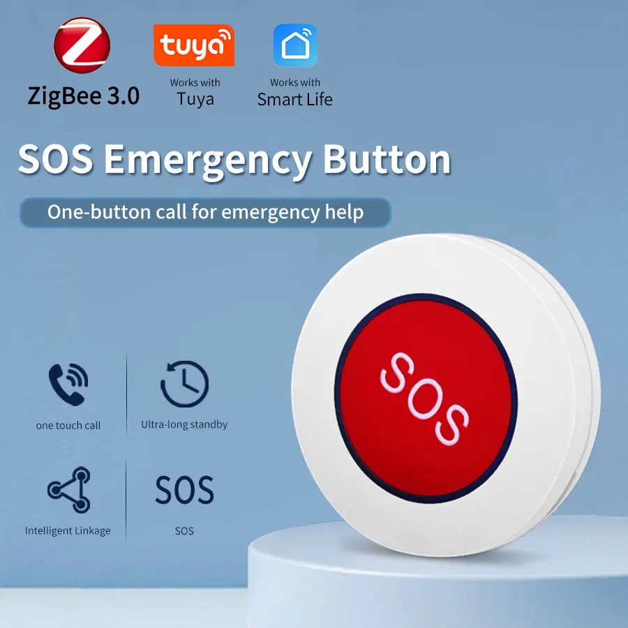 Tuya Smart ZigBee SOS Button Sensor Alarm Children Elderly Patient Alarm Emergency Button Tuya Smart Life App Remote Control