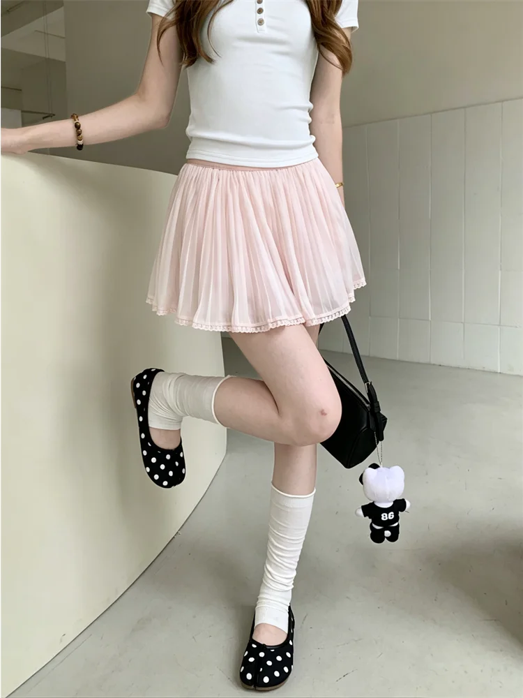 

Ballet Style Gentle Tulle Half Skirt Women Summer New Ruffle Chiffon Pleated Cake A-Line Short Skirt Trendy High Waist Design