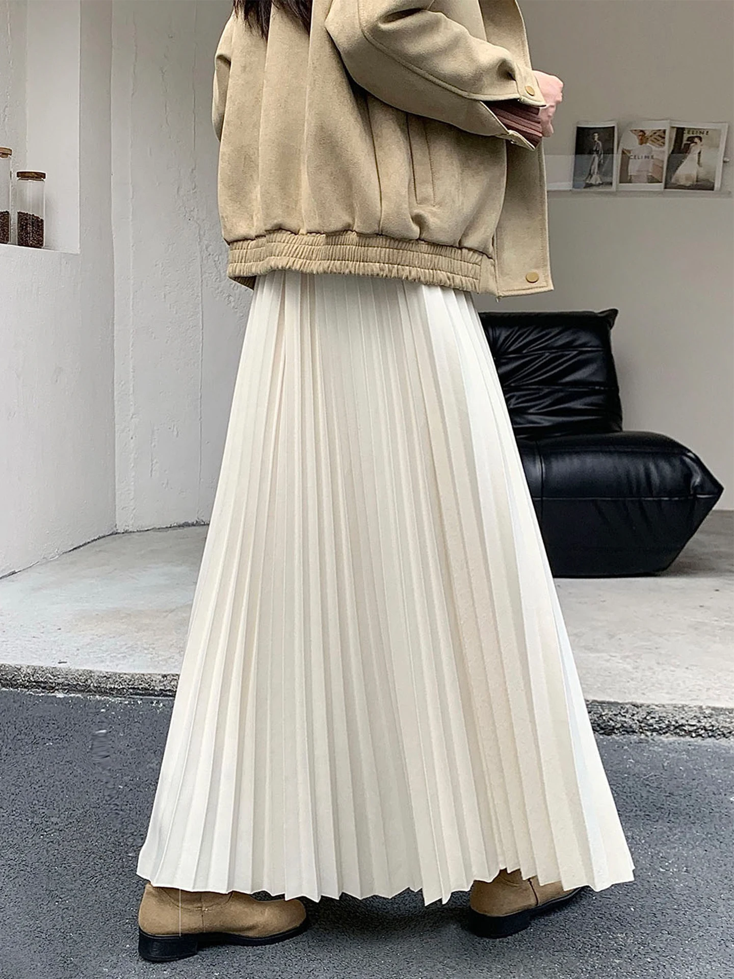 

Утепленная шерстяная юбка в клетку для женщин, осенне-зимняя, прикрывающая бедра, стройнящая, струящаяся, А-силуэт, длинная юбка