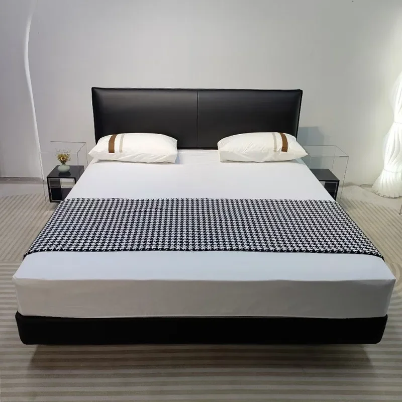 Italian minimalist small bedroom premium pita bed ultra-thin bedside simple atmosphere leather double bed