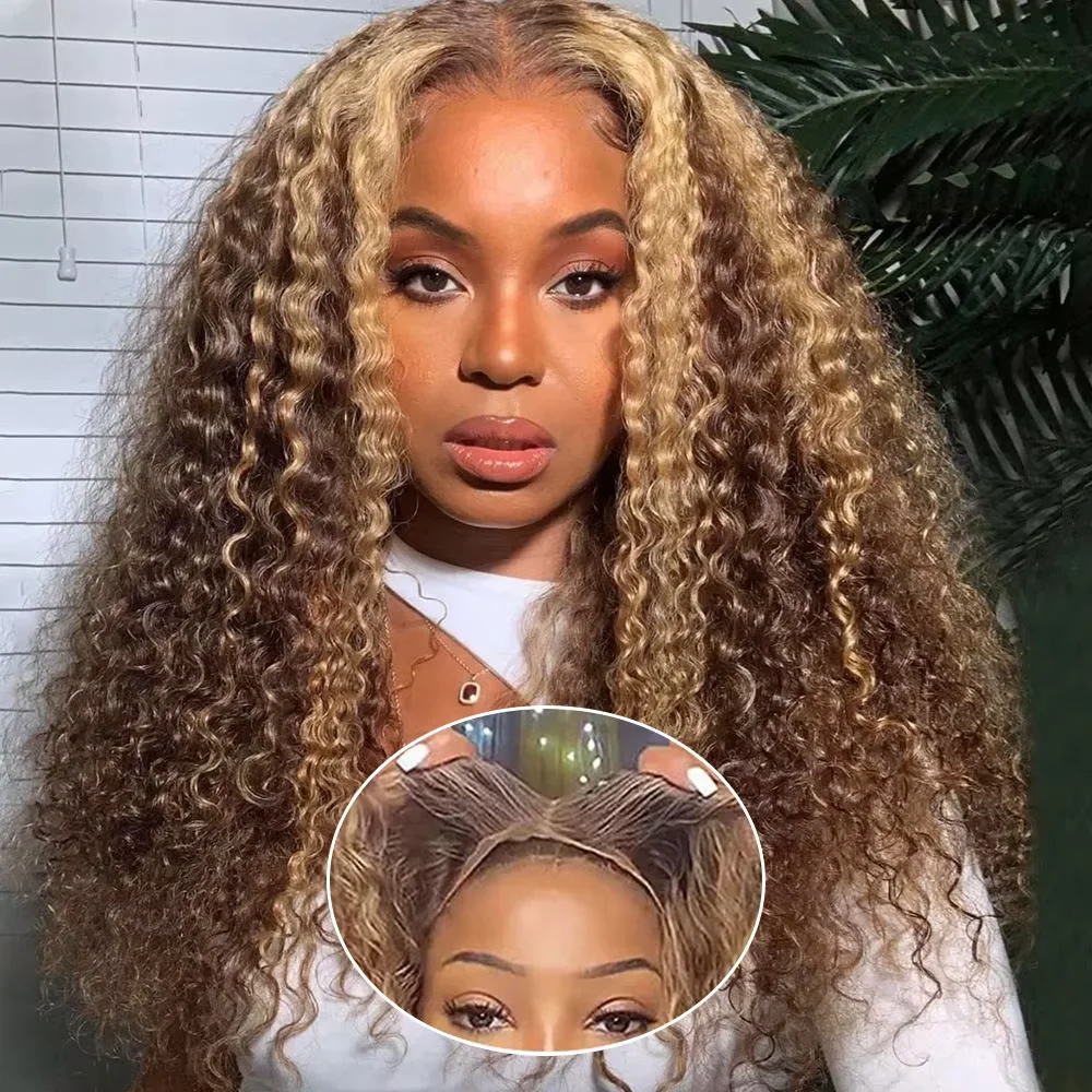 

30 34Inch Highlight Curly Wigs 7x5 13x4 Glueless Human Hair Ready To Wear Ombre Colored Brazilian Water Wave Wigs For Women
